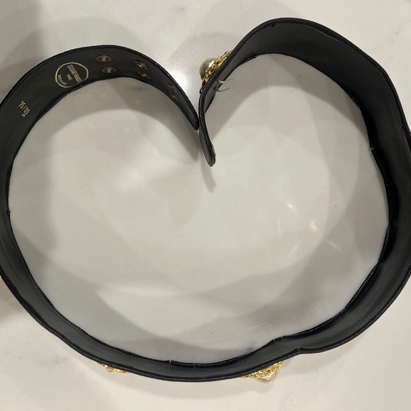 Edouard Rambaud Paris Vintage Black leather belt w/ Gold / Pearl Medallions,